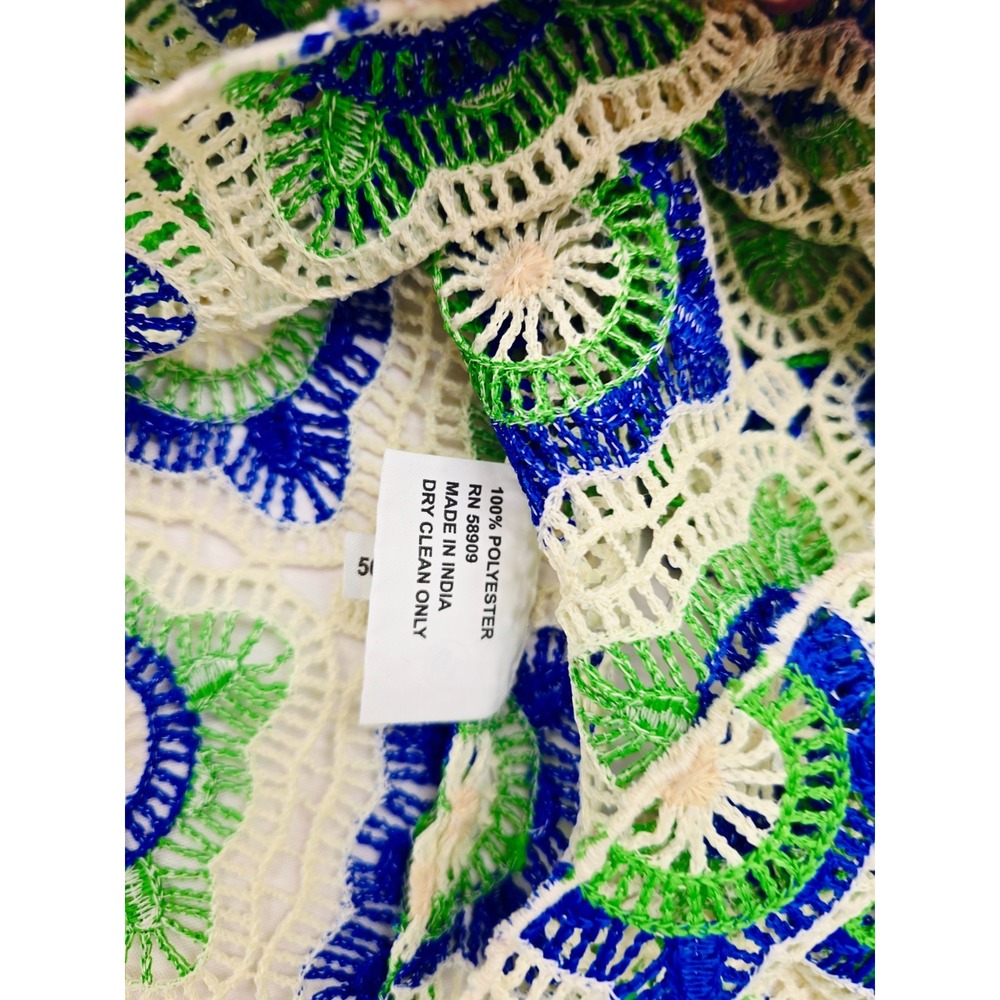 Chelsea & Violet Bonnie Granny Square Crochet Top Blue Green Long Sleeve Sz L - Picture 6 of 7